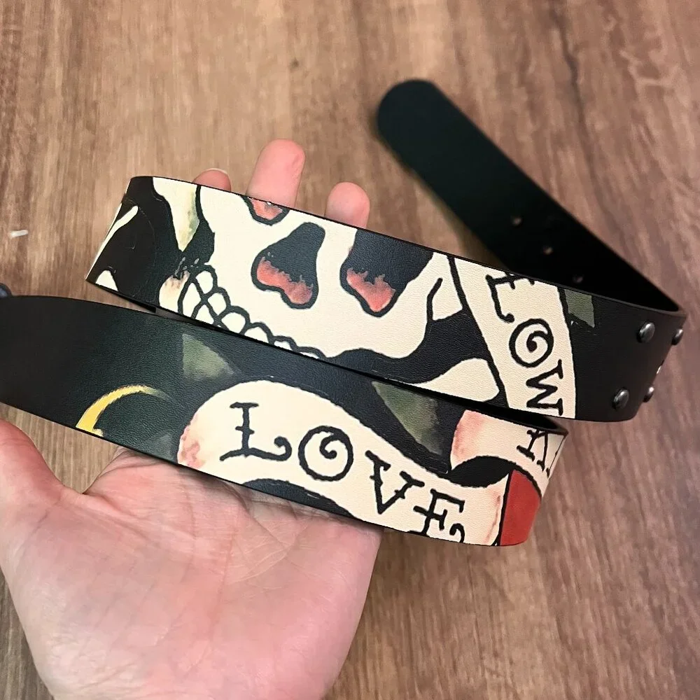 NEW Ed Hardy Tattoo Skull Love Kills Black Belt Sz 38